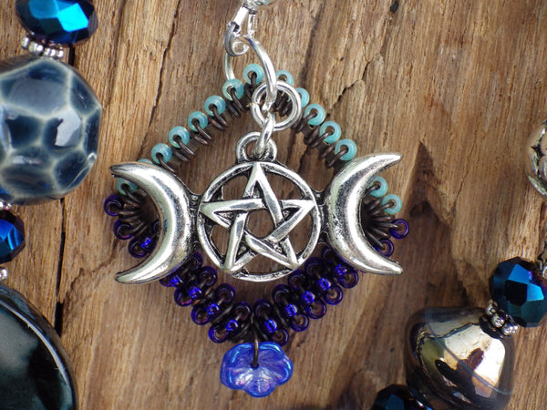Triple Moon Goddess Wiccan Prayer Beads OOAK