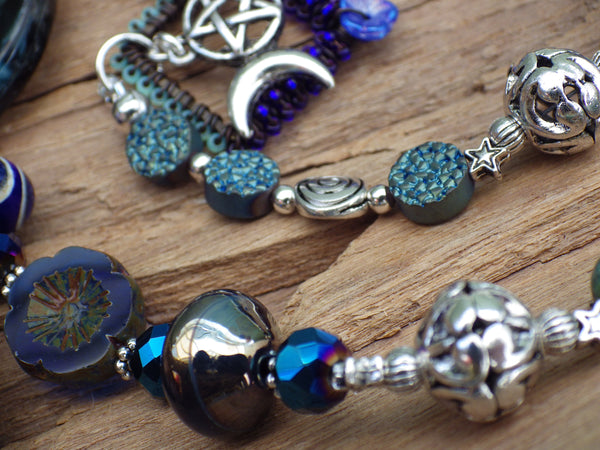Triple Moon Goddess Wiccan Prayer Beads OOAK