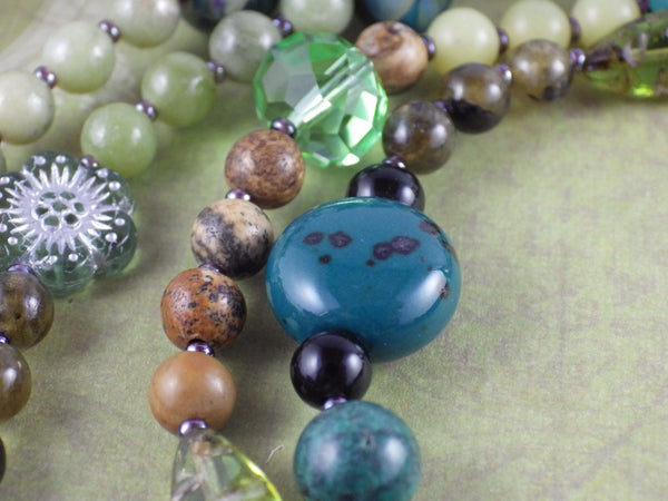 Green Woman Celtic Paidirean Sterling Rosary Necklace OOAK