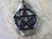 Pagan Black Pentagram Gemstone Keyring Keychain, Bag Charm