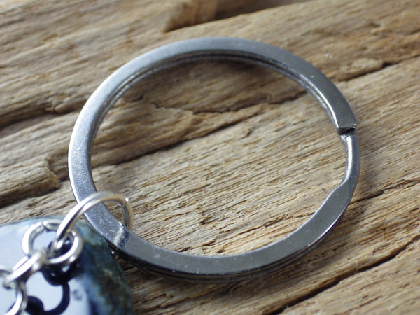 Blue Agate & Pentagram Keyring Keychain, Bag Charm