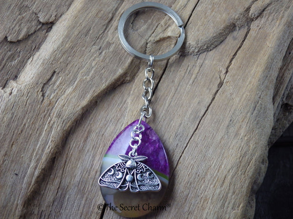Moon Phase Moth Keychain Keyring, Bag Charm OOAK