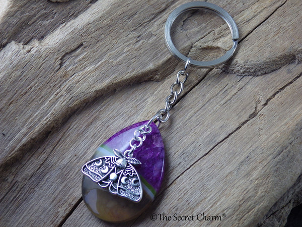 Moon Phase Moth Keychain Keyring, Bag Charm OOAK