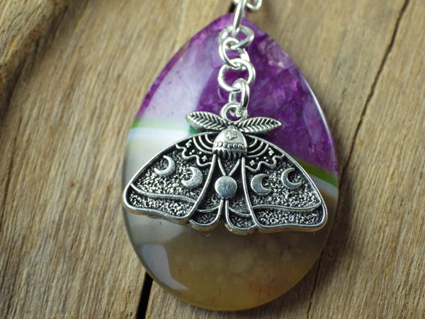 Moon Phase Moth Keychain Keyring, Bag Charm OOAK