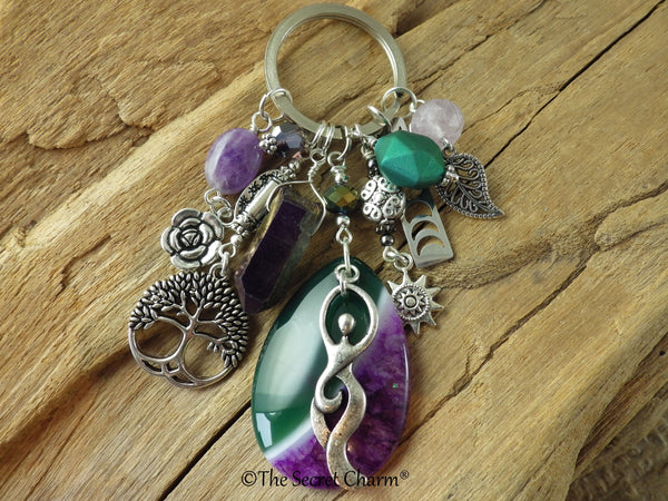 Hedgewitch Keyring, Green Witch Keychain, Bag Charm OOAK