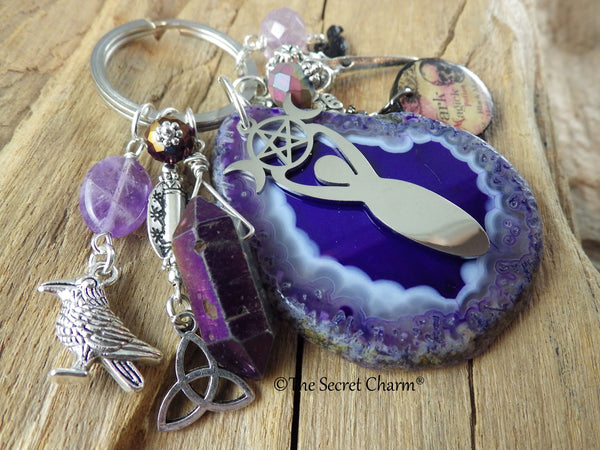 Dark Goddess Morrigan Gemstone Bag Charm Keyring OOAK