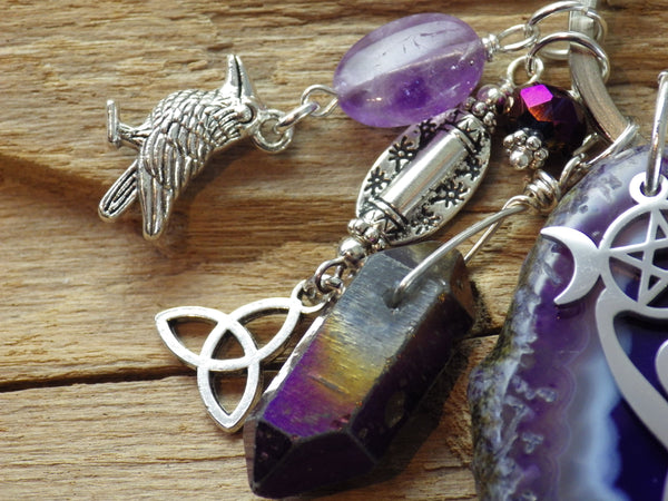 Dark Goddess Morrigan Gemstone Bag Charm Keyring OOAK