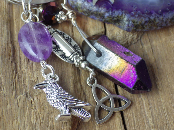 Dark Goddess Morrigan Gemstone Bag Charm Keyring OOAK