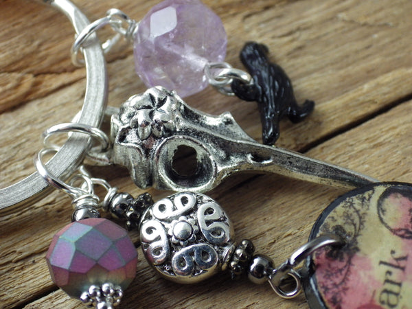 Dark Goddess Morrigan Gemstone Bag Charm Keyring OOAK