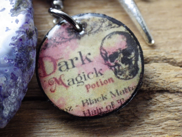 Dark Goddess Morrigan Gemstone Bag Charm Keyring OOAK