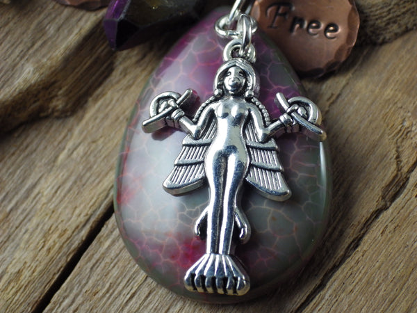 Goddess Lilith Inanna Gemstone Bag Charm Keyring OOAK
