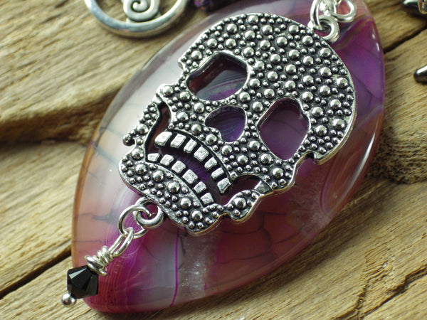 Morrigan Gemstone Bag Charm, Crow Goddess Keychain Keyring OOAK