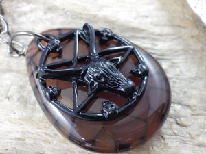 Gothic Pentagram & Goats Head Keychain Keyring, Bag Charm