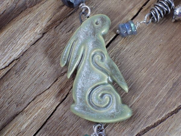 Moon Gazing Hare Sterling Silver Pagan Prayer Beads OOAK