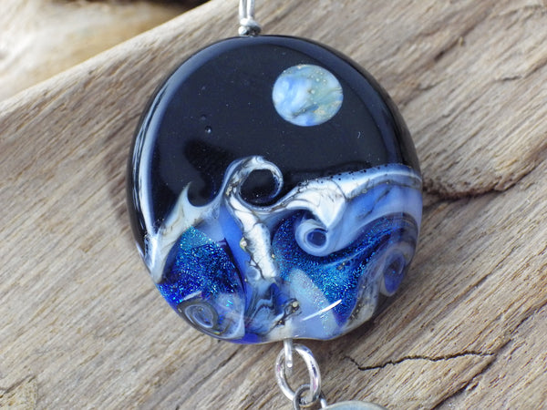 Sterling Silver & Sapphire Pagan Prayer Beads, Moon Gazing Hare OOAK