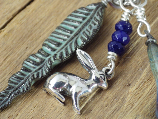 Sterling Silver & Sapphire Pagan Prayer Beads, Moon Gazing Hare OOAK