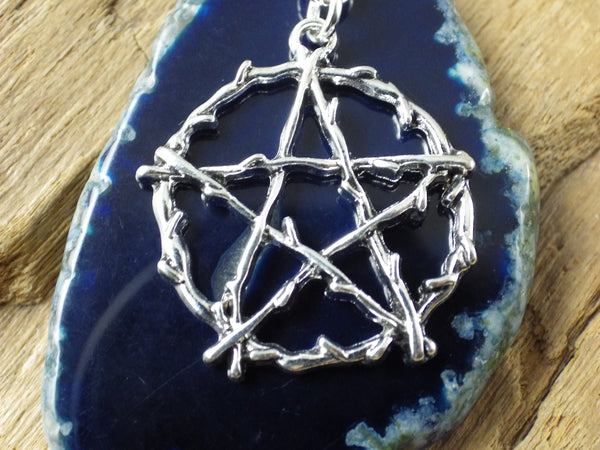 Blue Agate & Pentagram Keyring Keychain, Bag Charm