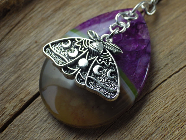 Moon Phase Moth Keychain Keyring, Bag Charm OOAK