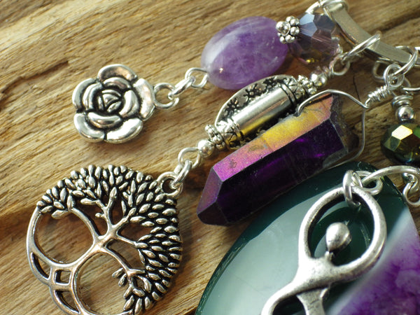 Hedgewitch Keyring, Green Witch Keychain, Bag Charm OOAK