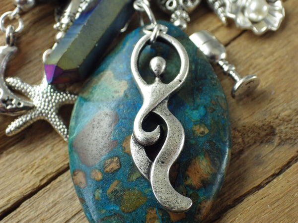 Sea Goddess Coventina Gemstone Bag Charm, Keychain Keyring