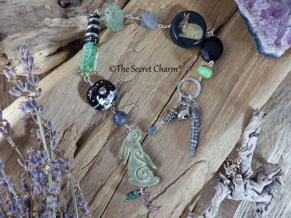 Moon Gazing Hare Sterling Silver Pagan Prayer Beads OOAK