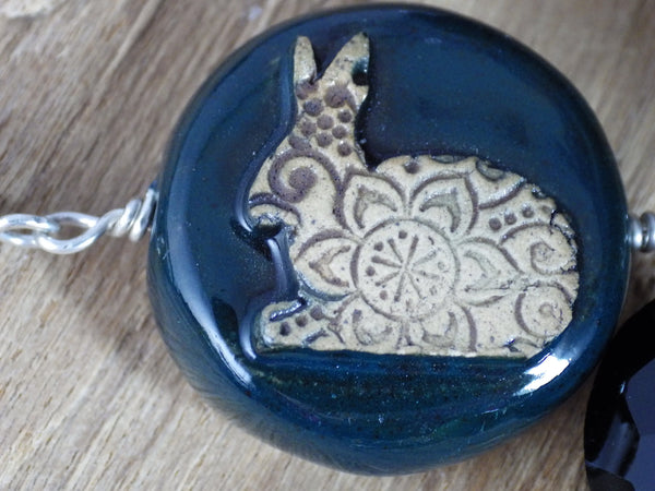 Moon Gazing Hare Sterling Silver Pagan Prayer Beads OOAK