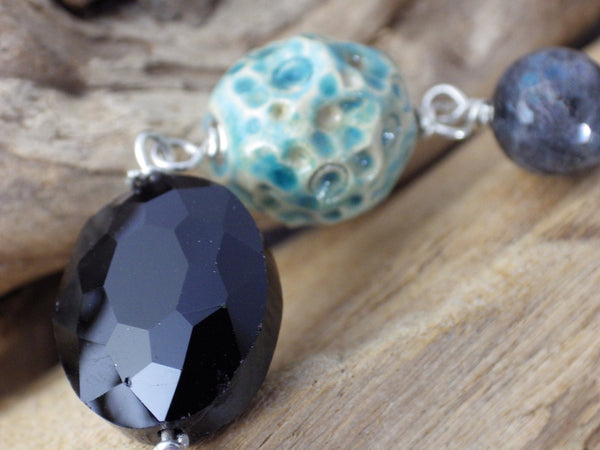 Sterling Silver & Sapphire Pagan Prayer Beads, Moon Gazing Hare OOAK