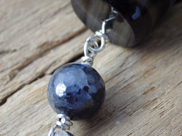 Sterling Silver & Sapphire Pagan Prayer Beads, Moon Gazing Hare OOAK