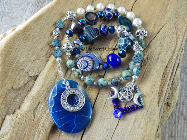 Triple Moon Goddess Wiccan Prayer Beads OOAK