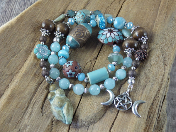 Triple Moon Goddess Pagan Prayer Beads