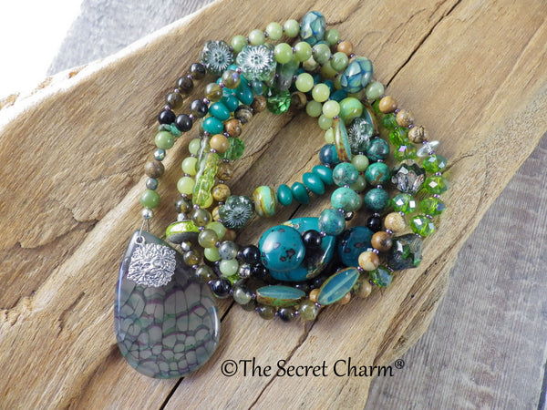 Green Woman Celtic Paidirean Sterling Rosary Necklace OOAK