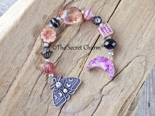 Moon Phase Luna Moth Pocket Prayer Beads