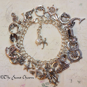 Mermaid Charm Bracelet, Sea Witch Loaded Bracelet, Sea Siren Fantasy Folklore, Silver Wiccan Jewellery, Wild Swimmers Gift Beach Lover