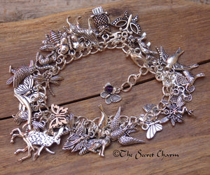 Animal Spirits Wiccan Charm Bracelet, Pagan Loaded Bracelet, Fox Wolf Hare Butterfly, Silver Plated Spiritual Nature Jewellery Gift