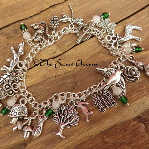 Daughter Of The Forest Pagan Charm Bracelet, Moonstone Gemstone Bracelet, Nature Spiritual Gift, Handmade Silver Plated Wiccan Jewellery UK