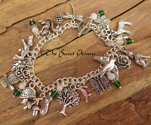 Daughter Of The Forest Pagan Charm Bracelet, Moonstone Gemstone Bracelet, Nature Spiritual Gift, Handmade Silver Plated Wiccan Jewellery UK