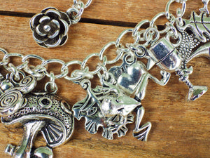 Pagan Wiccan Witch's Charm Bracelet, Loaded Bracelet, Goddess, Pentagram, Hare, Wolf, Witchy Gift, Silver Plated Pagan Jewellery