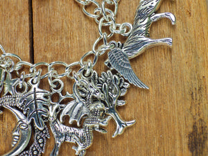 Pagan Wiccan Witch's Charm Bracelet, Loaded Bracelet, Goddess, Pentagram, Hare, Wolf, Witchy Gift, Silver Plated Pagan Jewellery