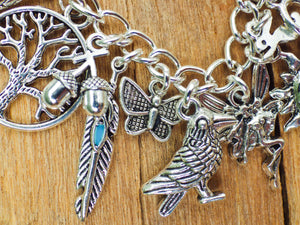 Pagan Wiccan Witch's Charm Bracelet, Loaded Bracelet, Goddess, Pentagram, Hare, Wolf, Witchy Gift, Silver Plated Pagan Jewellery