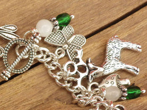 Daughter Of The Forest Pagan Charm Bracelet, Moonstone Gemstone Bracelet, Nature Spiritual Gift, Handmade Silver Plated Wiccan Jewellery UK