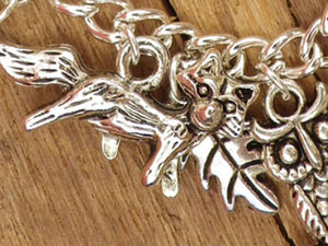 Daughter Of The Forest Pagan Charm Bracelet, Moonstone Gemstone Bracelet, Nature Spiritual Gift, Handmade Silver Plated Wiccan Jewellery UK