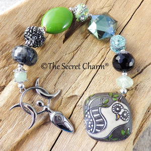 Owl Goddess Athena Pagan Prayer Beads, Wiccan Rosary, Witches Ladder, Pocket Mala, Meditation Beads, Altar Display, OOAK Spiritual Gift