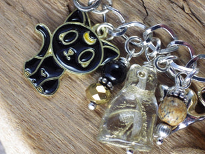 Cat Charm Bracelet, Egyptian Goddess Bast Bastet Loaded Gemstone Bracelet, Spiritual Gift, Handmade Silver Plated Wiccan Jewellery UK Shop