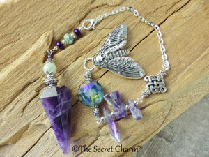 Death Moth Crystal Witches Pendulum, Divination Tool, Amethyst Gemstone Scrying Pendulum, Dowsing Pendant Pagan Wiccan Witchcore Witchy Gift