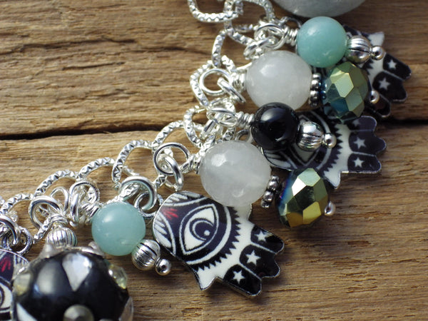 Evil Eye Charm Bracelet, Pagan Protection Jewellery, Loaded Crystal Gemstone Bracelet, Handmade Wiccan Gift Silver Plated, UK Shop