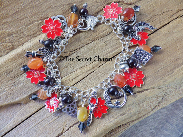 Cerridwen Pagan Charm Bracelet, Celtic Goddess Loaded Gemstone Bracelet, Spiritual Gift, Handmade Silver Plated Wiccan Jewellery UK Shop