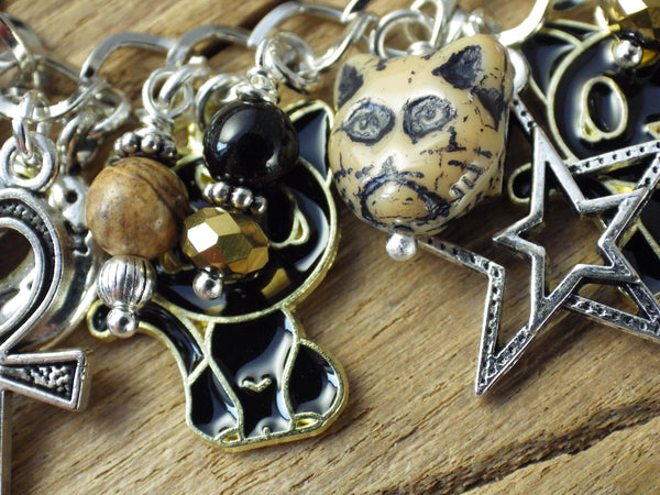Cat Charm Bracelet, Egyptian Goddess Bast Bastet Loaded Gemstone Bracelet, Spiritual Gift, Handmade Silver Plated Wiccan Jewellery UK Shop
