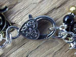 Cat Charm Bracelet, Egyptian Goddess Bast Bastet Loaded Gemstone Bracelet, Spiritual Gift, Handmade Silver Plated Wiccan Jewellery UK Shop