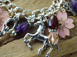 Rhiannon Charm Bracelet, Goddess Epona Loaded Gemstone Bracelet, Wicca Spiritual Gift, Handmade Silver Plated Wiccan Jewellery UK Shop