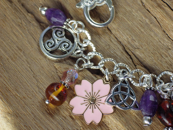 Rhiannon Charm Bracelet, Goddess Epona Loaded Gemstone Bracelet, Wicca Spiritual Gift, Handmade Silver Plated Wiccan Jewellery UK Shop
